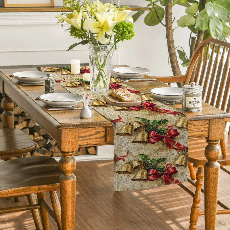Axyaa Retro Style Christmas Table Runner for Wedding Holiday Party Decor