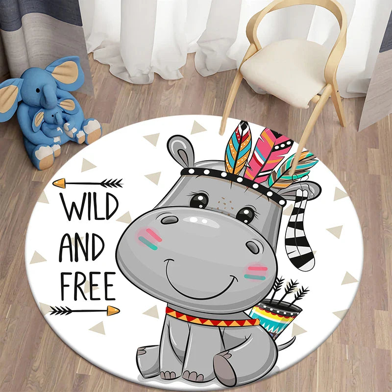 Axyaa Lion Cartoon Animal Round Carpet for Living Room Children's Bedroom