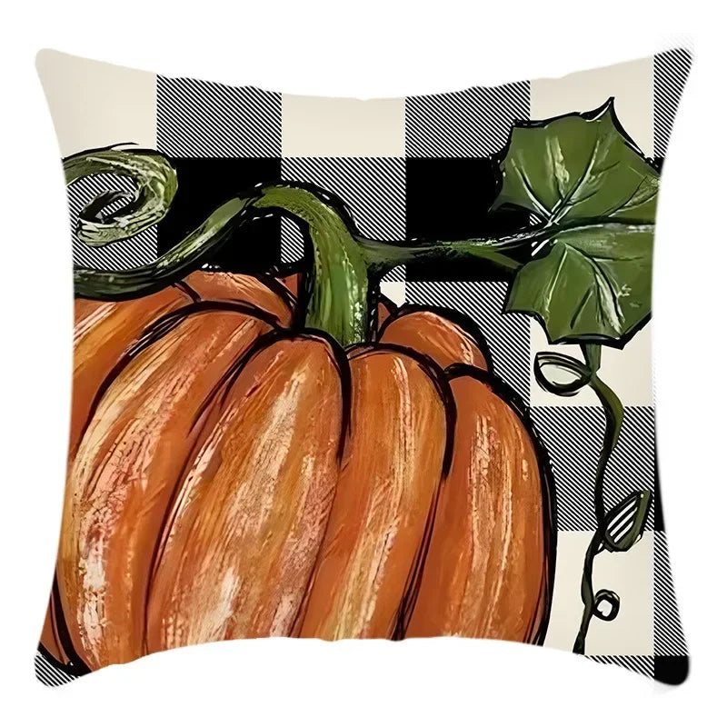 Axyaa Buffalo Check Print Linen Pillow Cover 45x45 for Fall Thanksgiving Decor