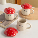 Axyaa Red Mushroom Ceramic Coffee Mug with Lid and Handle