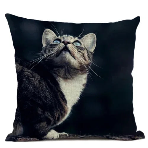 Axyaa Cat Pattern Cushion Cover 45x45cm Linen Pillowcase for Home Sofa Art Decor