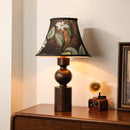 Axyaa Retro Wood Table Lamps with LED, Embroidery Fabric Lampshade for Home and Office