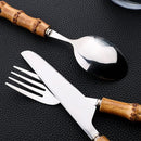 Axyaa 24Pcs Stainless Steel Bamboo Handle Cutlery Set Dinnerware Flatware