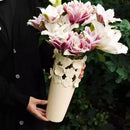 Axyaa Light Luxury Ceramic White Relief Flower Vase with Dried Flowers