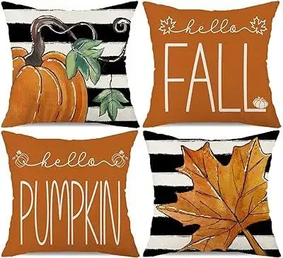 Axyaa Buffalo Check Print Linen Pillow Cover 45x45 for Fall Thanksgiving Decor