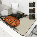 Halloween Cat Pumpkin Head Absorbent Drying Mat for Kitchen Table by Axyaa