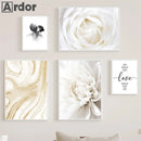 White Rose Dahlia Romantic Flower Palm Leaf Wall Art Canvas Painting Bedroom Decor Axyaa