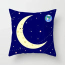 Axyaa Space Cat Moon Cushion Cover Universe Sun Planet Rocket Pillowcase