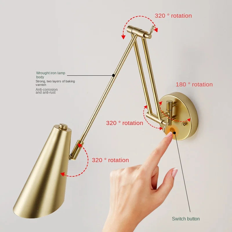 Axyaa Adjustable LED Swing Arm Wall Lamp with Touch Sensor