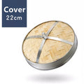 Axyaa Stainless Steel Bamboo Steamer Set - Round Drawer, Handle, Grid, Bamboo Lid