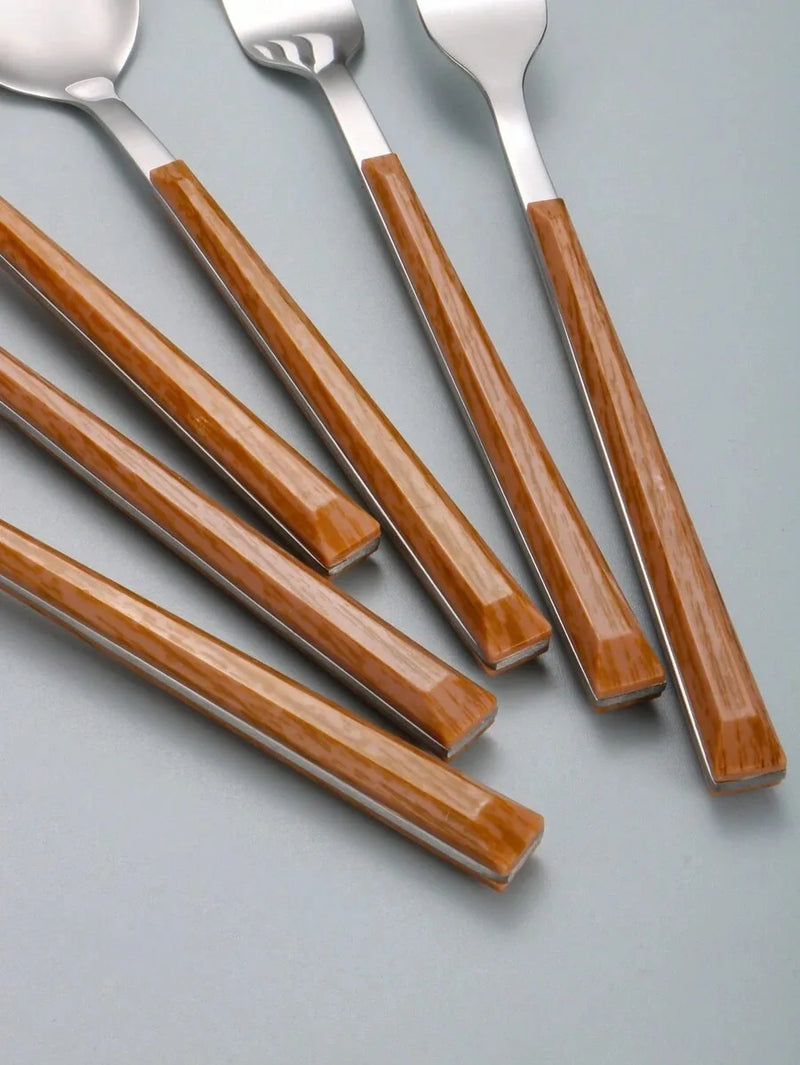 Axyaa 12-Piece Stainless Steel Cutlery Set with Imitation Wood Handle