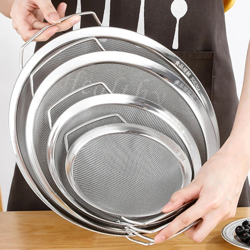 Axyaa Stainless Steel Flour Sieve Double Handle Food Filter Strainer Skimmer