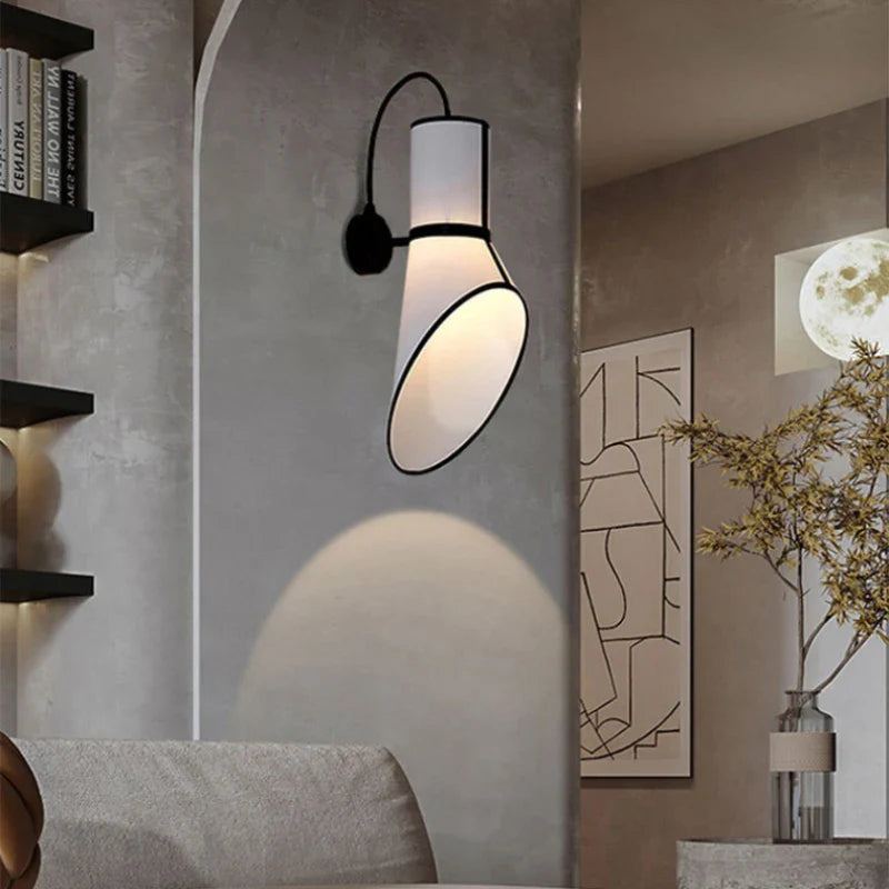 Axyaa White Cloth Lampshade Wall Light for Bedroom | Art Deco Sconce
