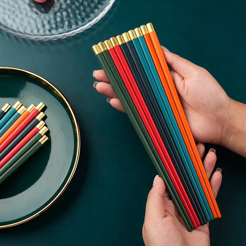 Axyaa Alloy Chinese Chopsticks Set, Colorful Non-Slip Sushi Sticks, 5 Pairs