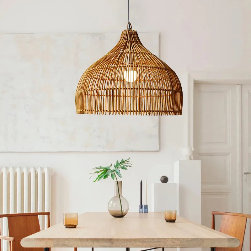 Axyaa Wabi Sabi Bamboo Rattan Pendant Lamps for Bedroom Living Room Dining Bar