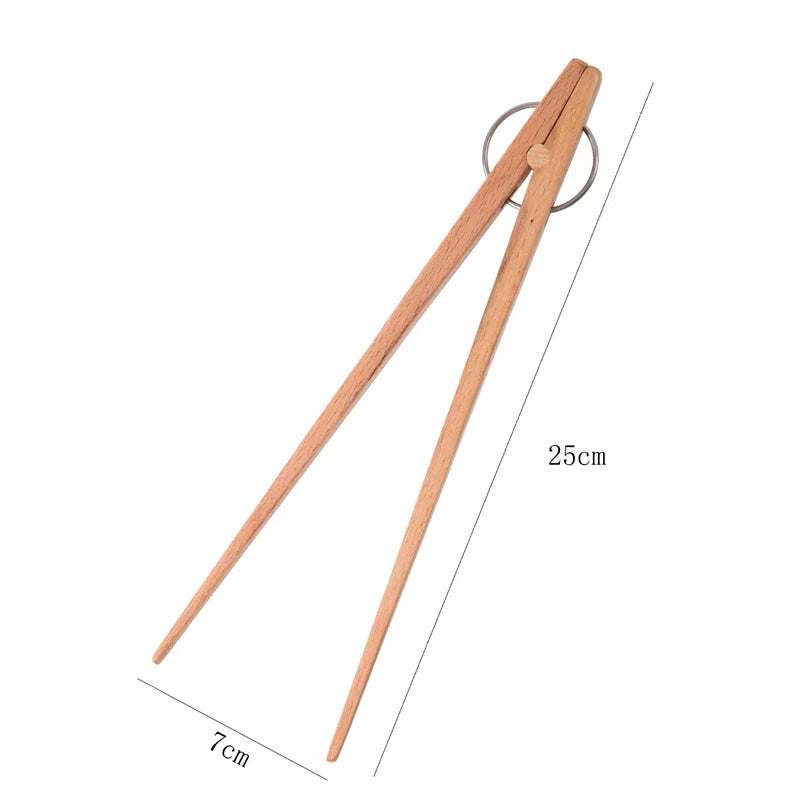 Wooden Food Tongs Steak BBQ Bread Clips Kitchenware by Axyaa