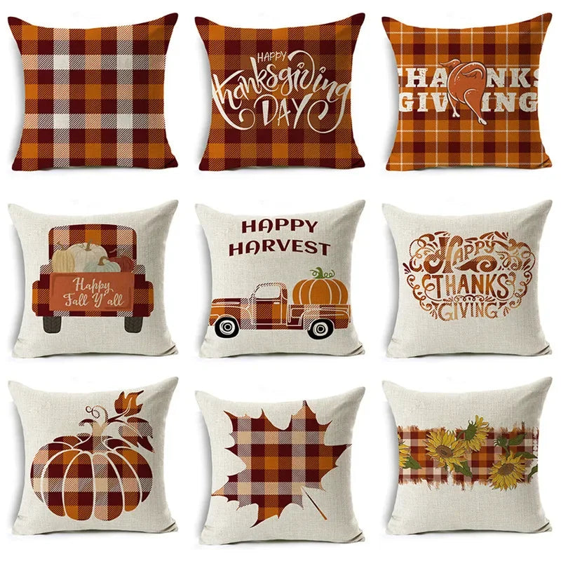 Axyaa Autumn Pumpkin Cushion Cover 18x18 Inches - Modern Thanksgiving Decor Pillowcase