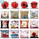 Axyaa Lucky Cat Mount Fuji Art Cushion Cover - Japanese Style Throw Pillow