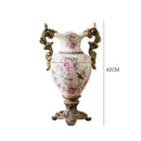 Axyaa Farmhouse Ceramic Vase Double Handles Distressed Finish Home Decor Trophy Cup Shape
