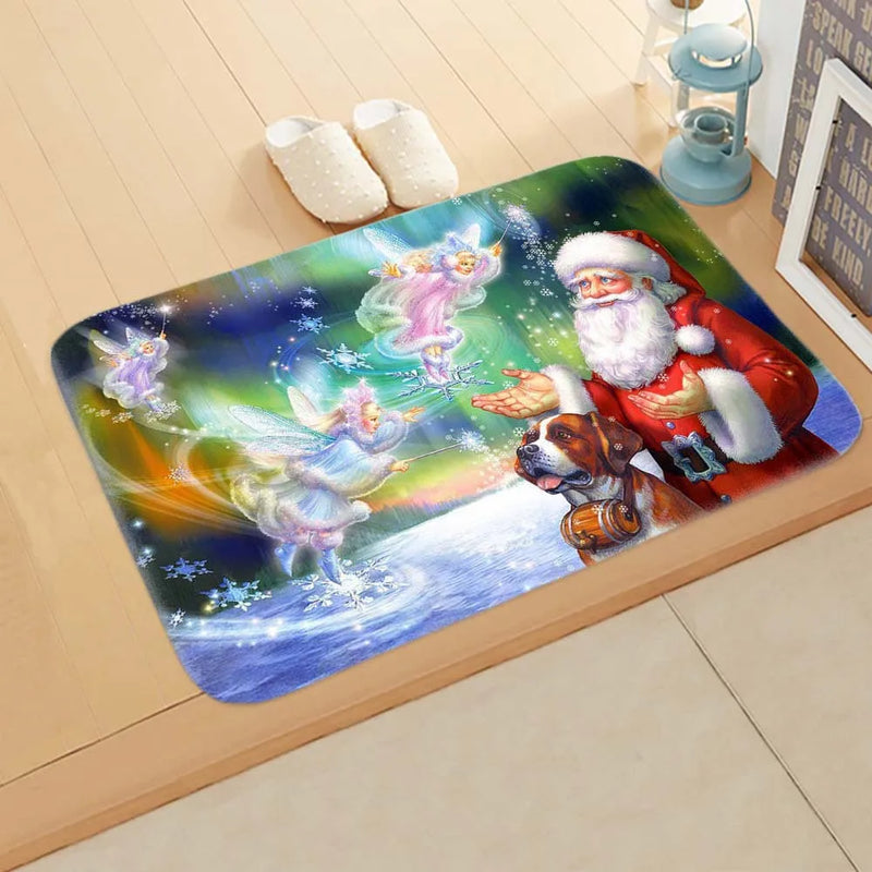 Santa Welcome Mat: Axyaa Christmas Claus Print Carpet for Home Decoration