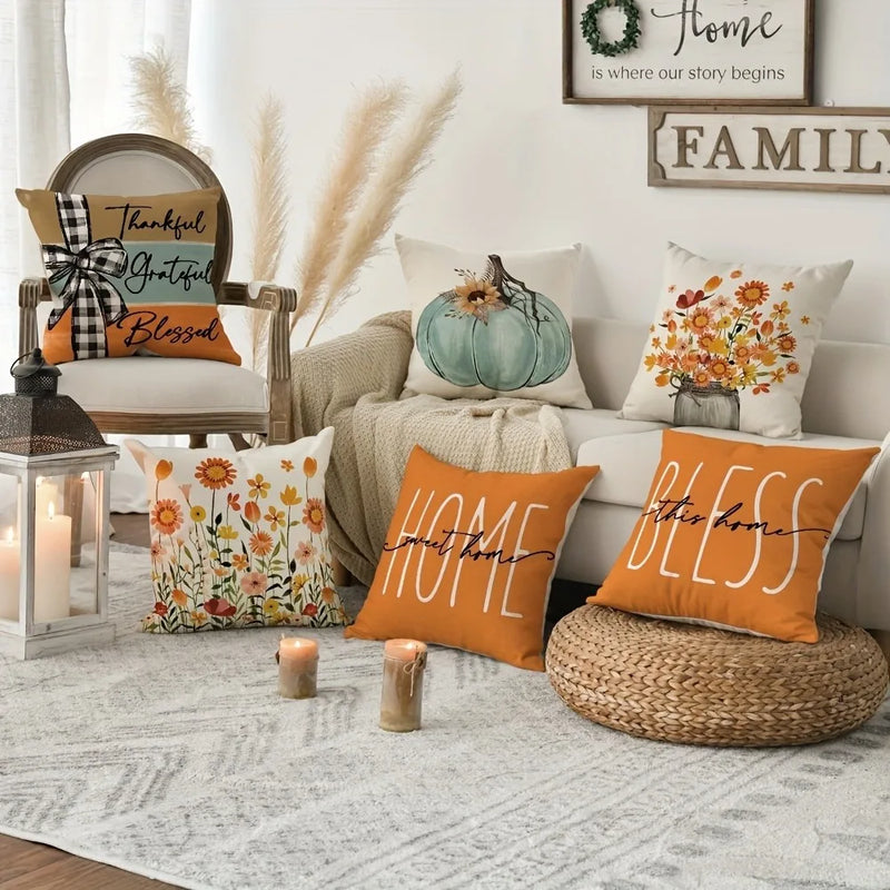 Axyaa Orange Floral Pillowcase - Home Decor Sofa Chair Cushion Cover