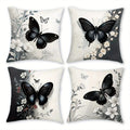 Axyaa Boho Butterfly Floral Pillow Covers | 18x18 Inch Black & White Design