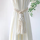 Wooden Bead Curtain Tiebacks by Axyaa - Boho Macrame Holdbacks with Cotton Rope
