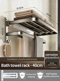 Axyaa Space Aluminum Towel Rack: Upgraded & Thickened, Wall-Mounted Bathroom Storage, Grey/Black 50-60CM