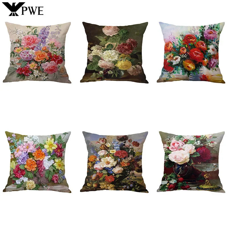Axyaa Retro Safflower Oil Painting Pillowcase