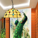 Axyaa Stained Glass Pteris Pendant Lamp Chandelier - Decorative Ceiling Hanging Light
