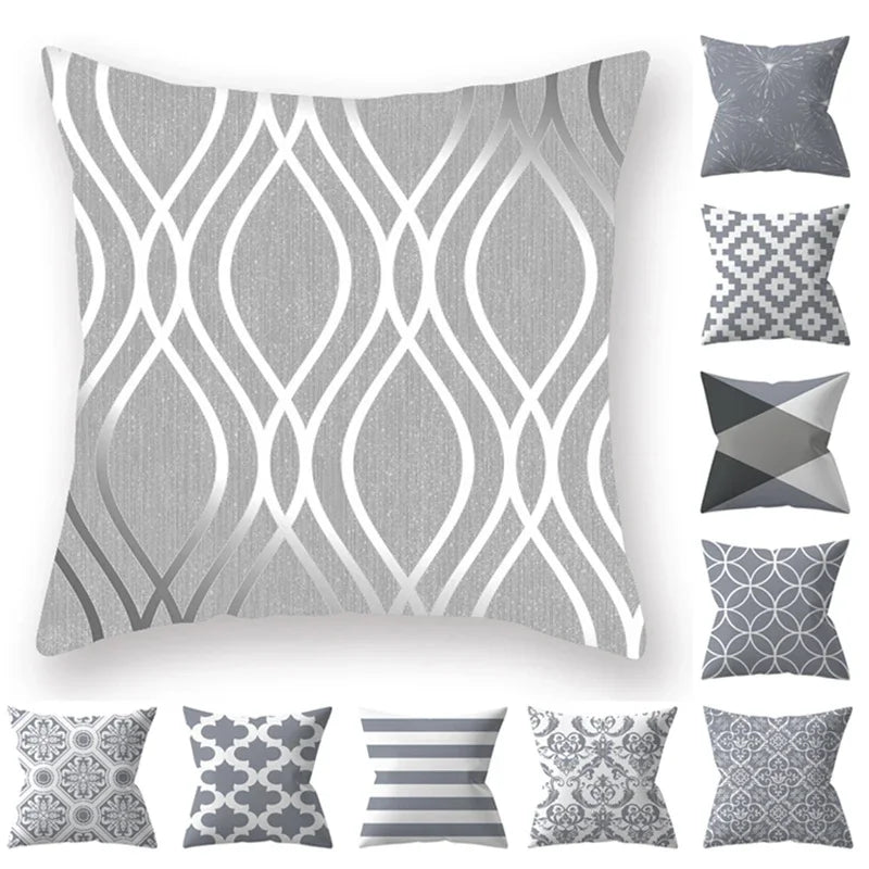 Axyaa 18" Sliver Grey Geometry Striped Pillowcase Home Decor Pillow Cover