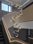 Axyaa Black Gold Chandelier Modern Minimalist Luxury Lighting for Duplex Staircase Lamp
