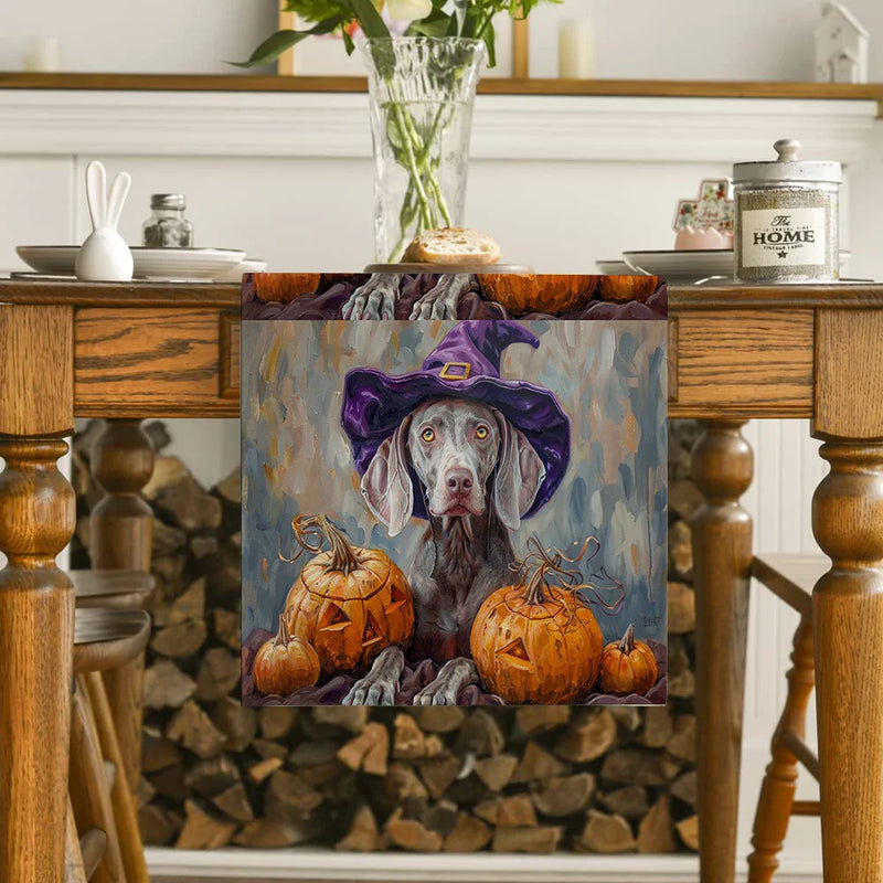 Axyaa Halloween Dog Wizard Hat Pumpkin Table Runner