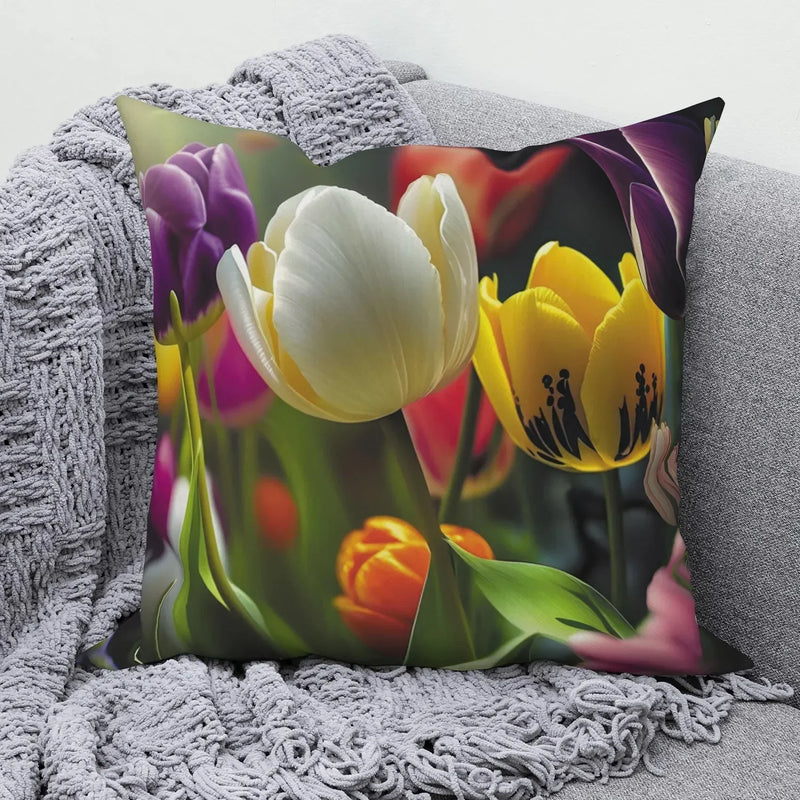 Axyaa Rose Flower Print Square Cushion Cover Pillowcase
