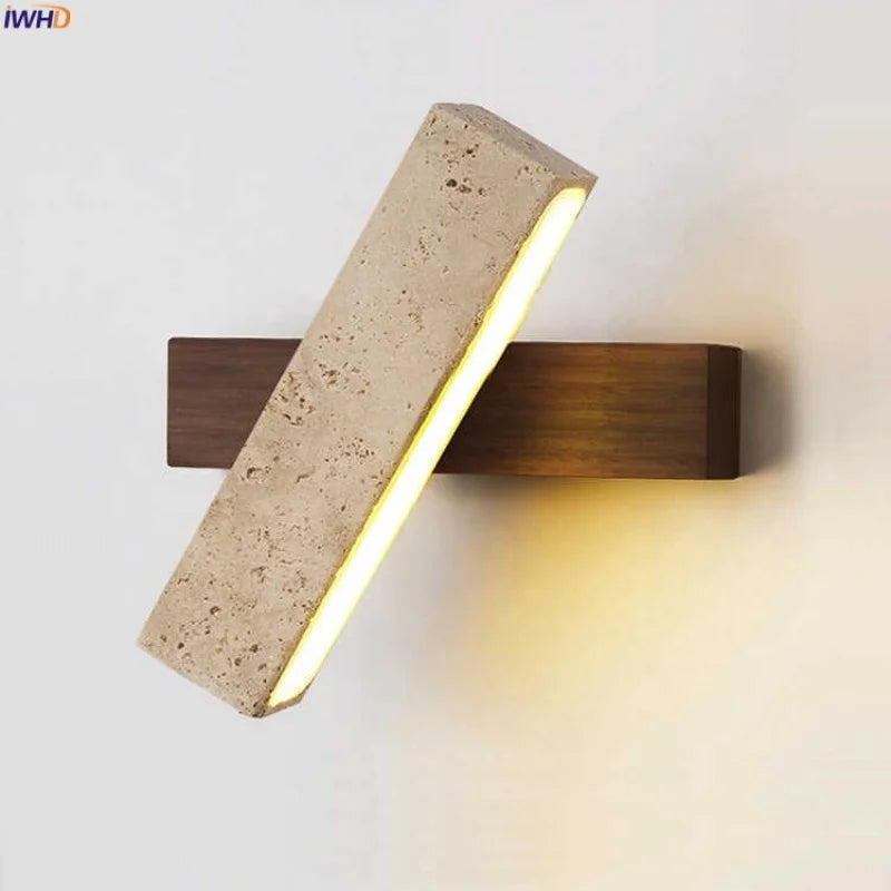Axyaa Nordic LED Wall Lamp Wood Yellow Travertine Rotatable Light