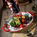 Axyaa Butterfly Love Flower Ceramic Fish Dinner Plate Oval Household Set