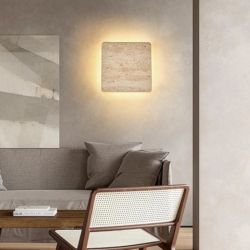 Axyaa Wabi Sabi Indoor LED Wall Sconce Yellow Travertine Stone Bedside Lamp