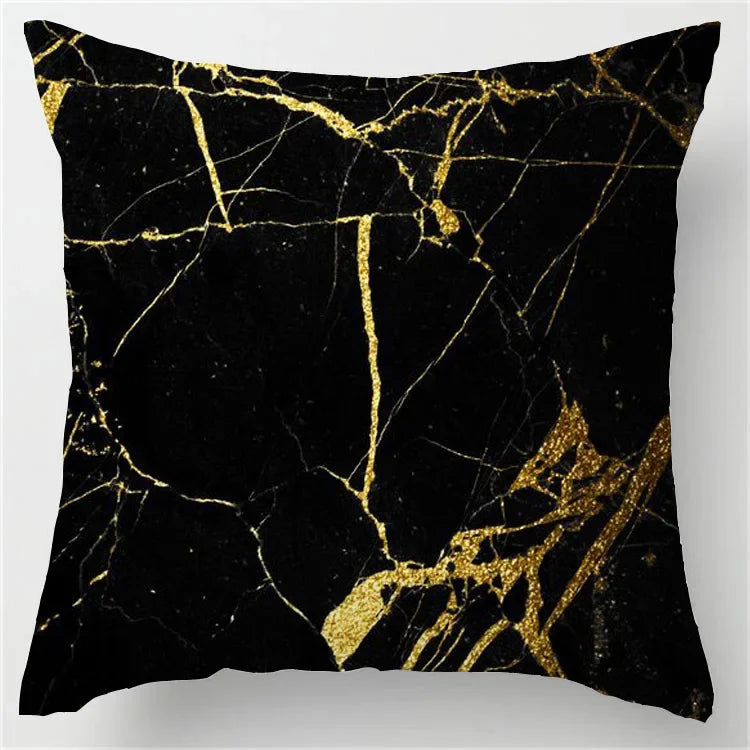 Axyaa Black Golden Marble Luxury Square Throw Pillow Cover
