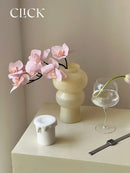 Axya Beige Glass Vase with Cream Circle Design for Home Decor & Flower Arrangement