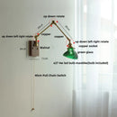 Axyaa Nordic Green LED Wall Sconce, Swing Arm Pull Chain Switch, Walnut Wood Mirror Light