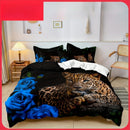 Axyaa Rose Leopard Animal Print Duvet Cover Set - Romantic Bedroom Decor
