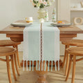 Axyaa Striped Jacquard Table Runner with Tassels for Elegant Home Decor