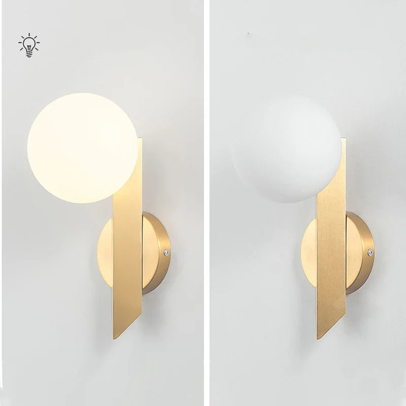 Axyaa Brass Glass Wall Sconce: Modern Scandinavian Interior Lamp for Living Room