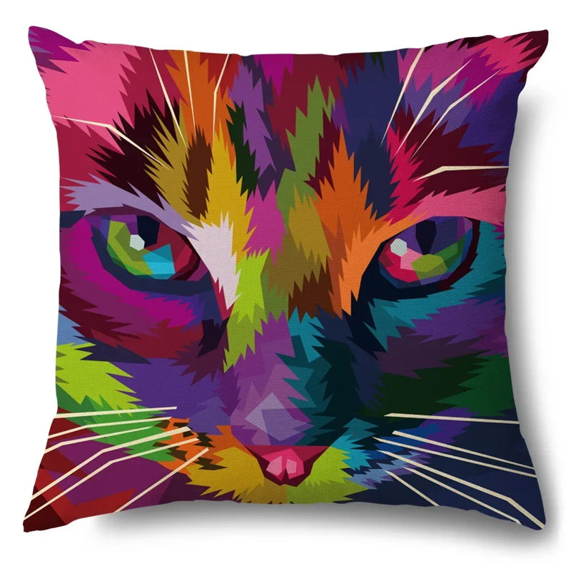 Axyaa Cartoon Kitty Cat Linen Pillowcase for Bed, Couch, and Sofa Décor