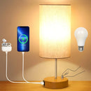Axyaa Dimmable Bedside Lamp with USB Ports, Rechargeable Fabric Shade