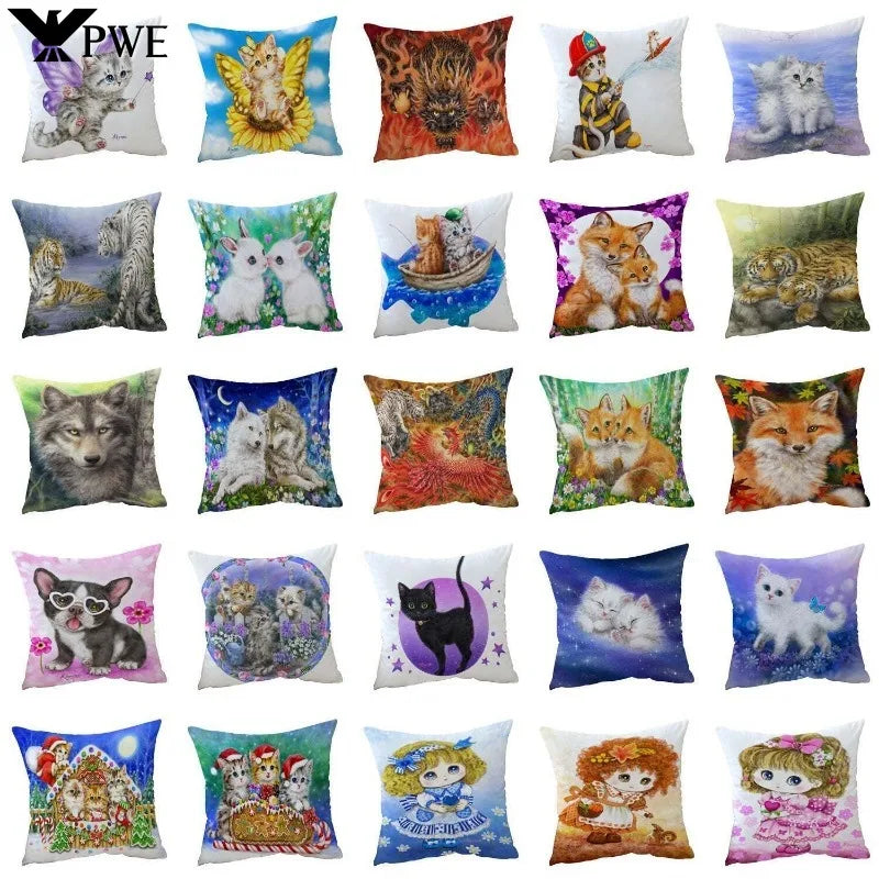 Axyaa Wildlife Animals Cushion Covers 45X45CM Wolf Fox Tiger Christmas Cats Girls