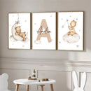 Axyaa Cute Bear Baby Name Wall Art Canvas Print Nursery Decor