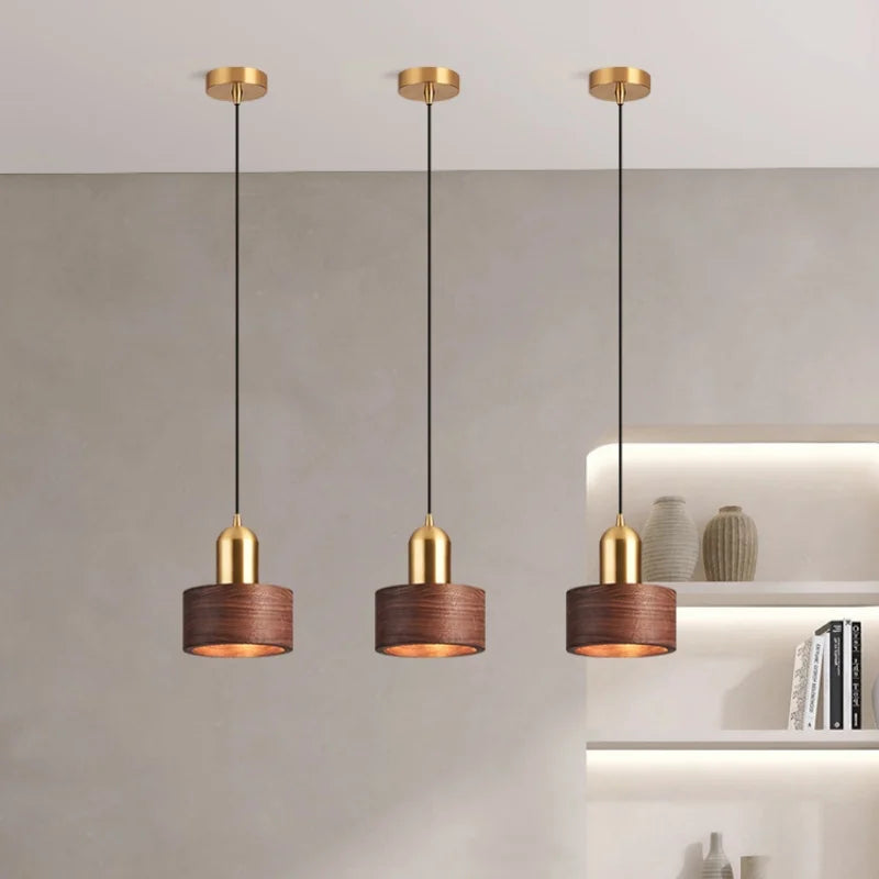 Axyaa Nordic LED Pendant Lamp Walnut Copper Hanging Light Fixtures