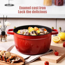 Axyaa Enamel Cast Iron Soup Pot with Lid - 9.5 Inch Stew Pan for Gas and Induction Cookers