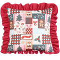Axyaa Dutch Velvet Christmas Pillow Cover with Ruffles, Red and Green Print